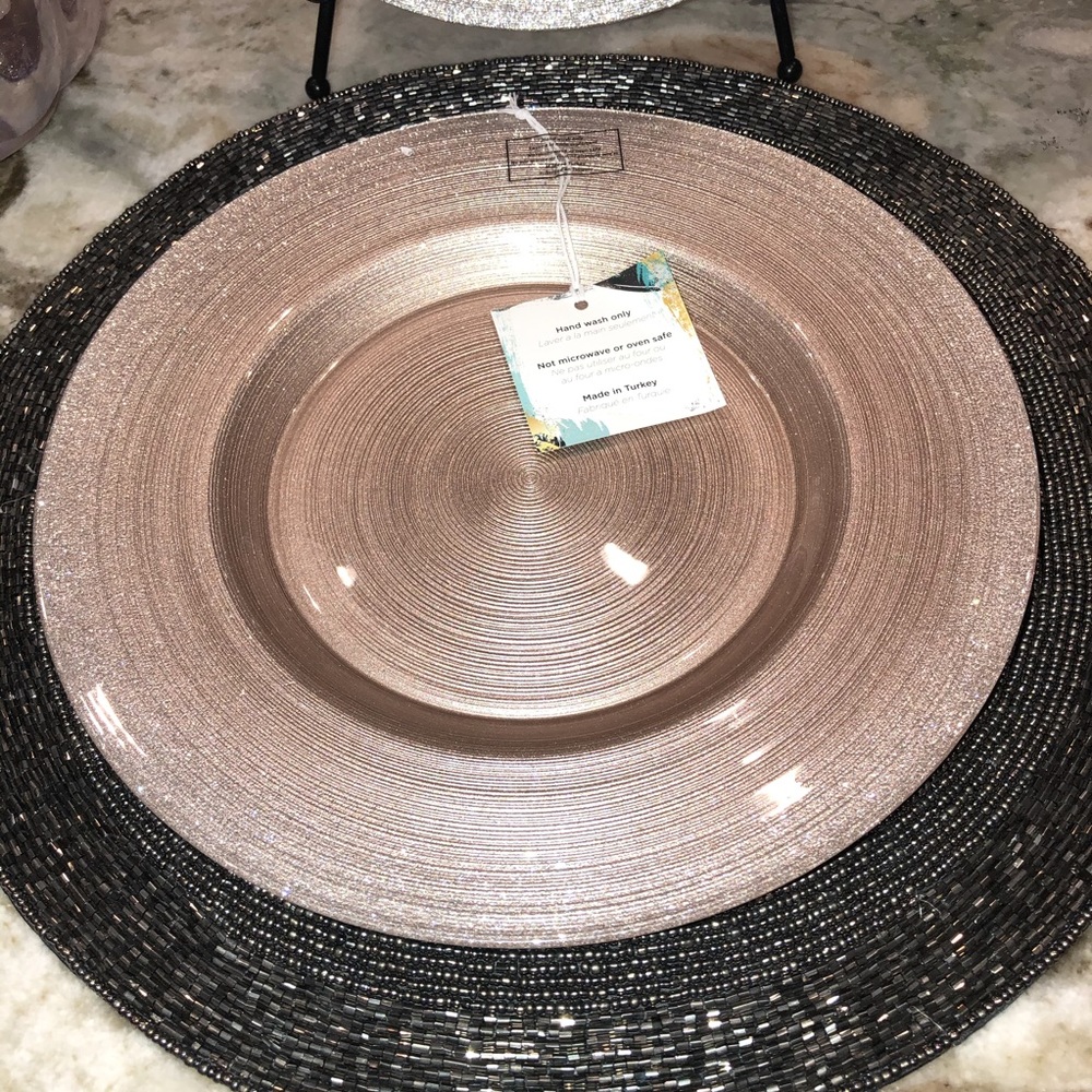 Turkish Glass Rose Pink Silver 11” Dinner Plates 4 - Picture 5 of 9